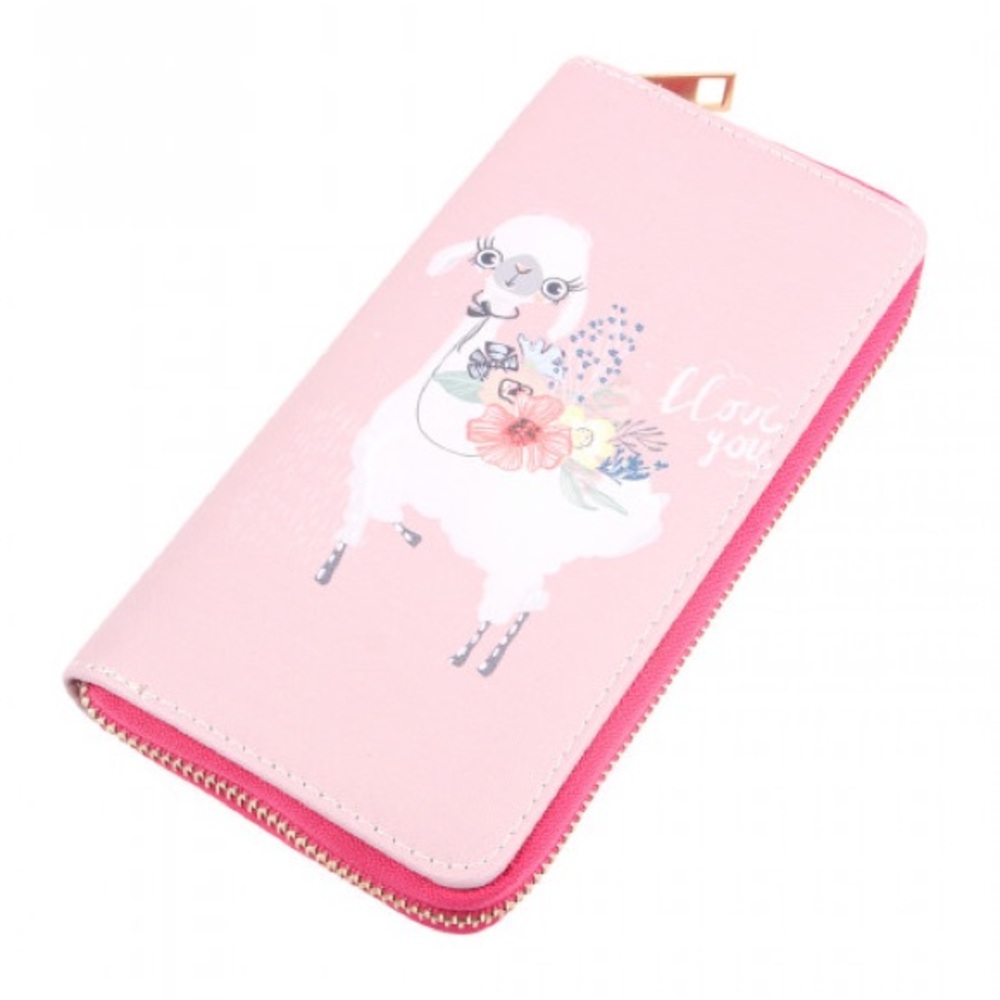 NWT PINK ANIMALS DIGITAL PRINTED SINGLE METAL ZIPPER WALLET